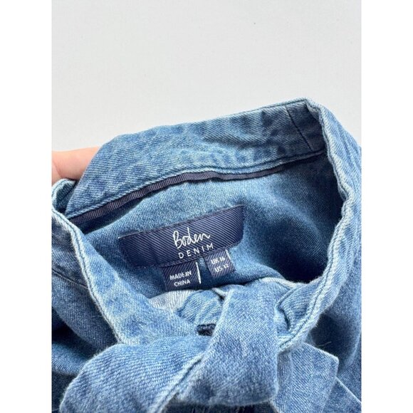 BODEN Fiona Indigo Cotton Denim Tie Neck Button Down Shirt Top, Size 12 - Picture 13 of 15